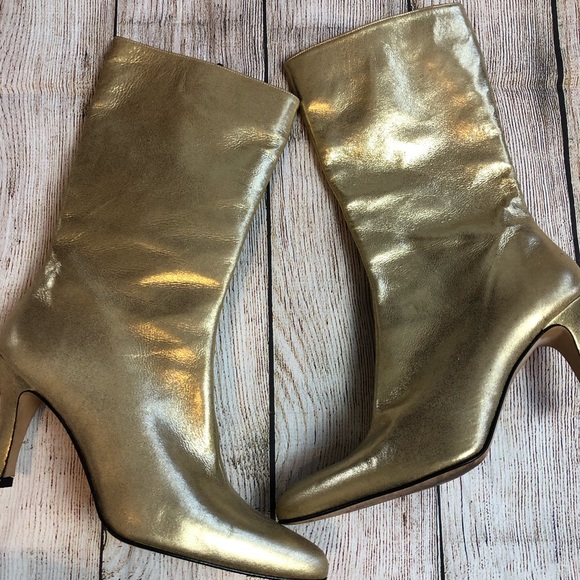Sesto Meucci Gold Mid Calf Boots Sz 8 - Picture 3 of 8
